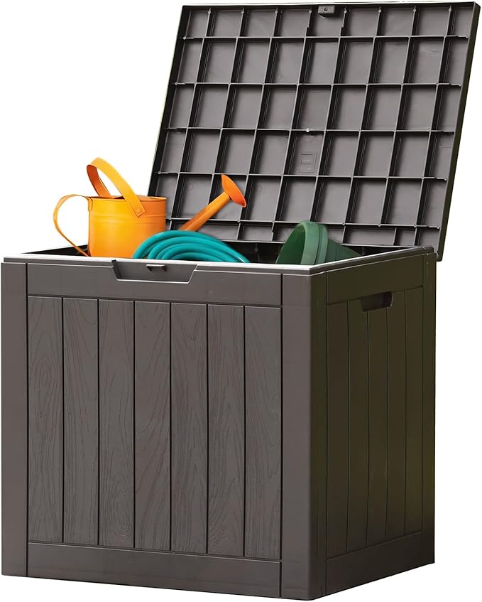 Sweetcrispy Deck Box with 31 Gallon Capacity, Weatherproof Resin Lockable Outdoor Storage for Secure Package Deliveries and Indoor Storage in Garden or Patio, Backyard