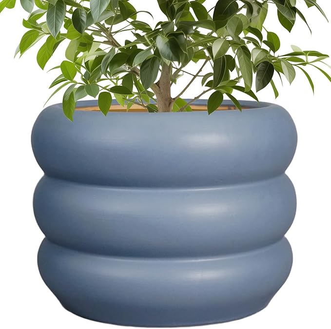 SQOWL 10 Inch Plant Pot Indoor - Ceramic Plant Pot with Drainage Hole Large Outdoor Planter Unique Flower Pot Modern Round Planter for Front Door Decor Gray