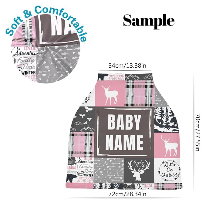 Personalized Baby Car Seat Covers with Name, Custom Nursing Cover Breastfeeding for Babies, Carseat Canopy for Boys and Girls, Infant Stroller Cover, Breathable Carseats Cover(Woodland Theme)