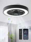 LEDIARY 20 Inch Low Profile Ceiling Fans With Lights, Led Bladeless Ceiling Fan, Remote Control Enclosed Flush Mount Ceiling Fan With Timming, 3000-6000K, 6 Wind Speed, 3000LM, 57W-Black