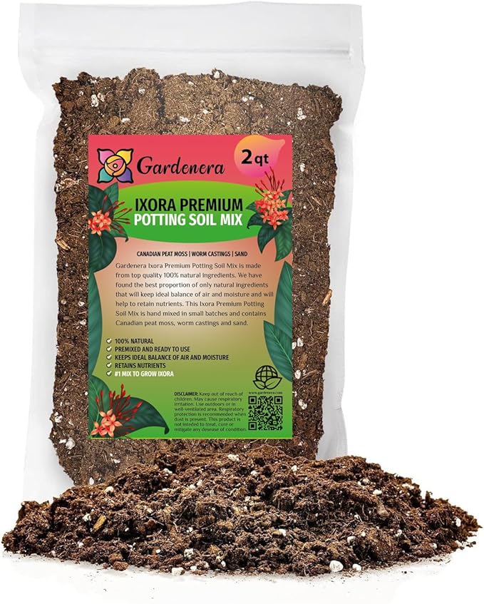 Elevate Your Ixora Garden with Gardenera's Organic Potting Mix - Tailored for Robust Ixora Plants and Stunning Blooms - 2 Quart