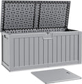 Patiowell 240 Gallon Large Outdoor Storage Box, Waterproof Deck Box with Fixed Divider, Lockable and Durable Patio Storage Solution for Patio Furniture and Garden Tools (Grey)