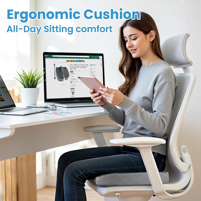 TushGuard Office/Car Seat Cushion, Non-Slip Sciatica & Back Coccyx Tailbone Pain Relief Chair Pad, Memory Foam Butt Pillow for Computer Desk, Wheelchair, Driving (Black&Grey, X-Large)