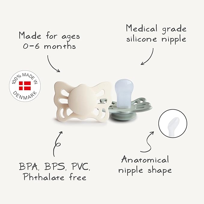 FRIGG Butterfly Anatomical SilkySoft Silicone Baby Pacifier | Made in Denmark | BPA-Free (Sage/Powder Blue, 0-6 Months)