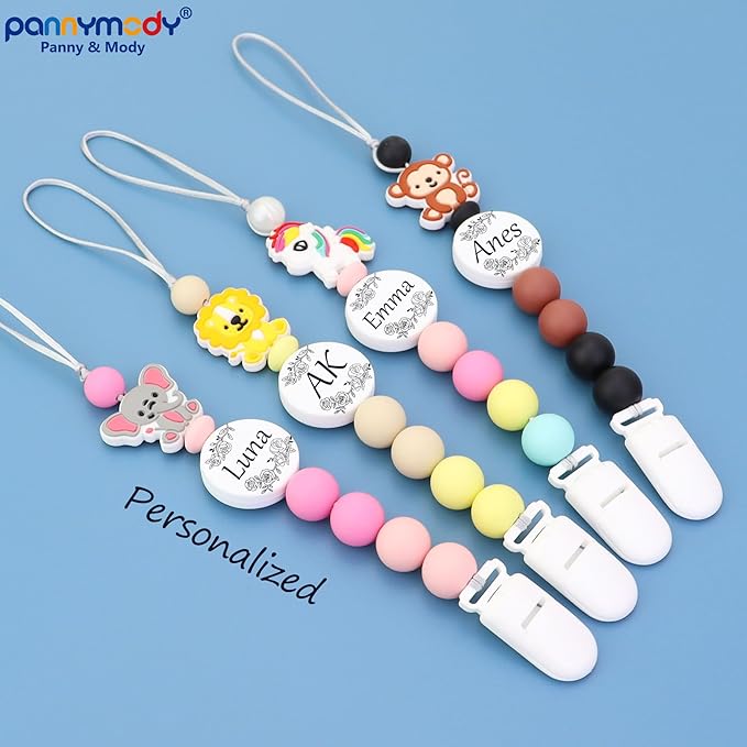 Custom Baby Pacifier Holder Clip with Name, Personalized Name Pacifier Clip for Boys and Girls Fits for Most Pacifiers (Lion)