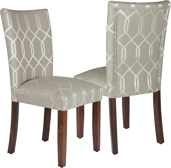 HomePop Classic Parsons Dining Chair - Pewter Gray Cream Lattice (Set of 2)