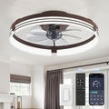 ZMISHIBO Low Profile Ceiling Fans with Lights and Remote, 20 Inch Flush Mount Ceiling Fan with Light, 3000K-6000K Dimmable Fandelier LED Fan Light, 6 Wind Speeds Brown Ceiling Fans for Bedroom