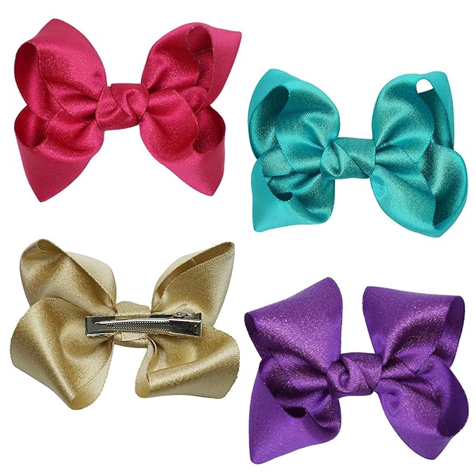 3 Inch Baby Girl Hair Bows Clips Hairpin Headwear Little Teen Toddler Girls Kids Teens Toddlers Hair Accessories - Set of 2 (Light Gold)
