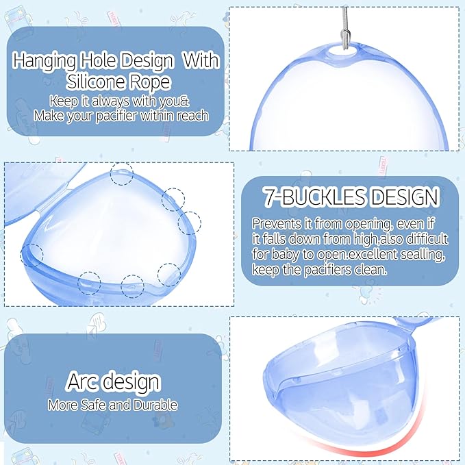Nisxabebe Pacifier Case,3 Pack BPA Free Pacifier Holder Case with Lanyard for Diaper Bag,Pacifier Container Box for Baby Binky Nipple Travel,Essential Pacifier Accessories,Easy to Clean,Blue