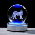 Crystal 3D Lion 3.15in Ball Figurine Gifts for Him Husband, Collectible Glass Animal Art Sphere for Room with LED Light Base, Keepsake for Lion Lovers Home Decor Paperweight