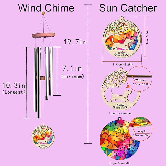 TOSA Sun Catcher Wind Chime, Custom Sunflower Suncatcher Dog Memorial Wind Chime, Dog Loss Gift, Dog Sympathy Gift, Pet Loss Suncatcher, Outdoor Garden Decor