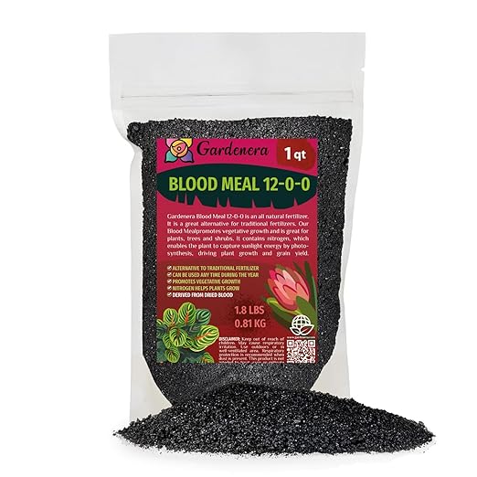 𝐁𝐄𝐒𝐓𝐒𝐄𝐋𝐋𝐄𝐑 Organic Blood Meal Fertilizer by Gardenera - 12-0-0 NPK - All-Natural Plant Food Source of Nitrogen for Organic Gardening, Flowers, Vegetables, Trees & Shrubs - 1 Quart