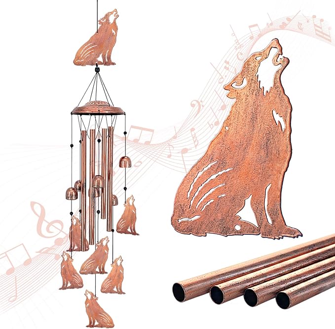 Wolf Wind Chimes Outdoor Wolf Gifts for Women/Men/Mom/Wife/Grandma Birthday Gifts Memorial Gift Metal WindChimes for Outside/Indoors, Lawn, Patio, Home, Porch, Yard Decor, Garden Decorations