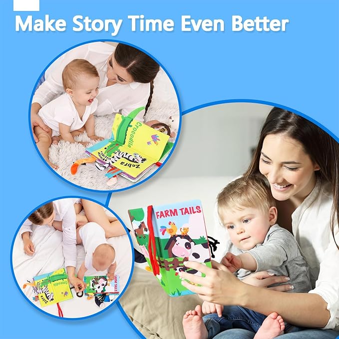 beiens Baby Books 0-6 Months, 2PCS Baby Toys 0-3-6-12-18 Months, Touch Feel Sensory Cloth Crinkle Soft Books, Tummy Time Stroller Infant Newborn Toys, Boy Girl Shower Gifts