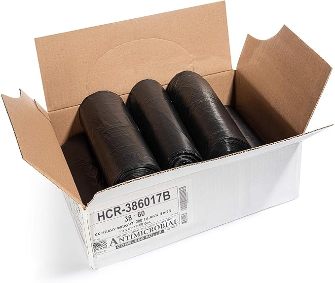 Aluf Plastics High Density Trash Bags, 60 Gallon, 17 Micron,