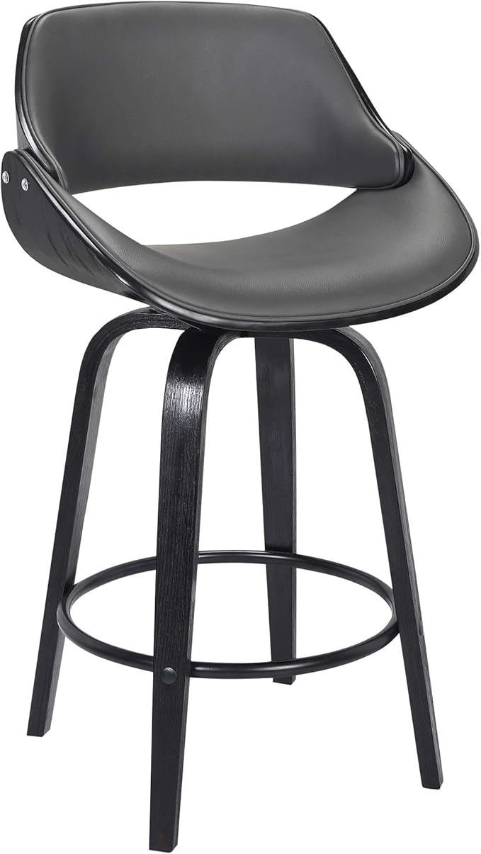 Mona Faux Leather Swivel Barstool, 26" Counter Height, Black and Gray