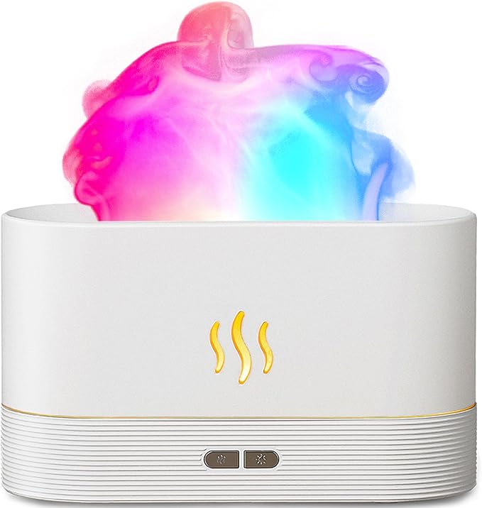 Essential Oil Diffuser,Humidifier with 7 Colors Flame Light,180ml Air Humidifiers for Bedroom, Home, Office, Gifts - Portable,Auto-Off Protection,4 Modes Mist(White)
