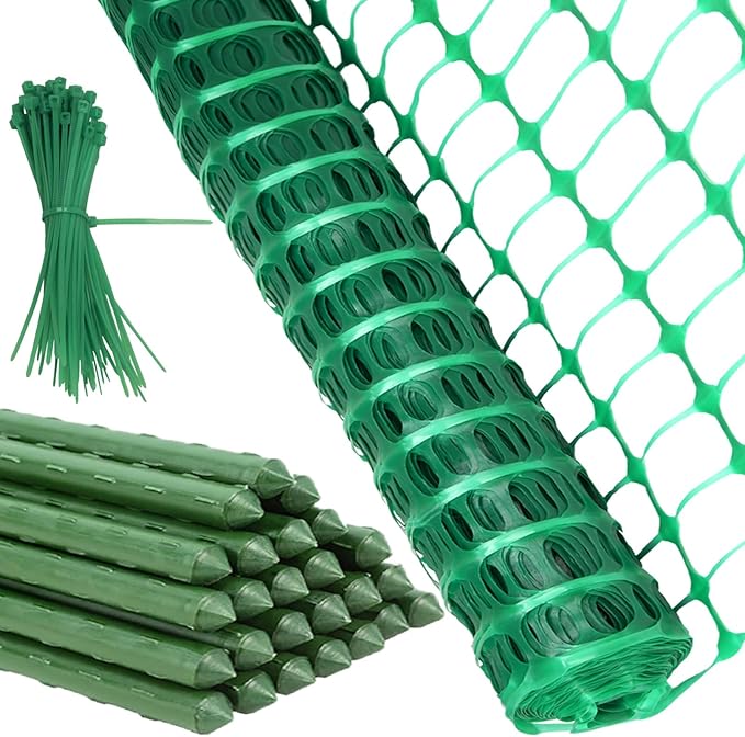 Plastic Fencing Temporary Fenc with Posts, Snow Fence 40In x 100 Ft with Stakes, Reusable Safety Fence, Construction Fence, Plastic Fence Roll, Construction Fencing for Garden, Pool, Lawn Deer