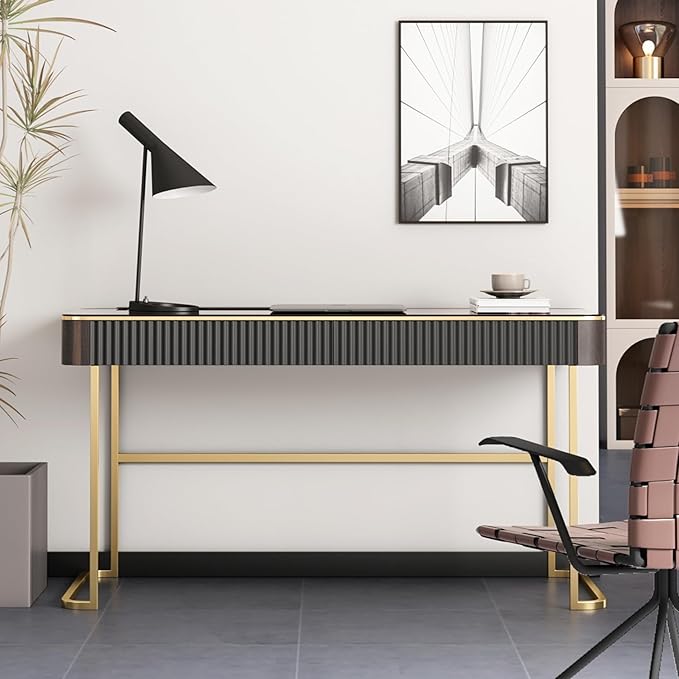 Lartis Makeup Vanity no Mirror with Built-in Outlet Home Office Desk Computer Desk for Makeup Working Studying Intelligent Socket with USB Port