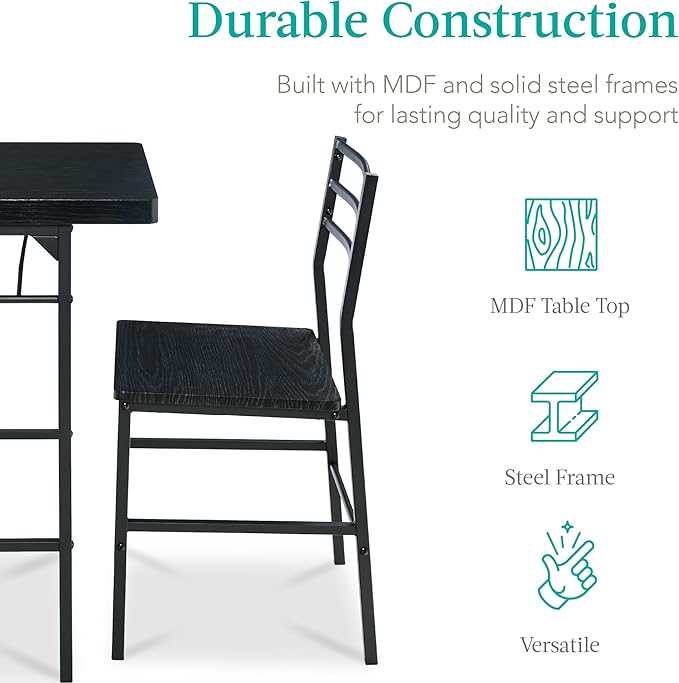 Best Choice Products 3-Piece Modern Dining Set, Space Saving Dinette for Kitchen, Dining Room, Small Space w/Steel Frame, Built-in Storage Rack - Black/Black