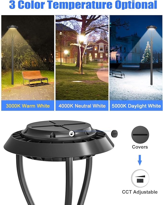 KUKUPPO 6Pack 100W LED Post Top Light ETL Listed 14000Lm Adjustable CCT 3000K/4000K/5000K, Adjustable Wattage 100W/80W/60W Outdoor Pole Light Fixture with Photocell IP65 Waterproof AC100-277V