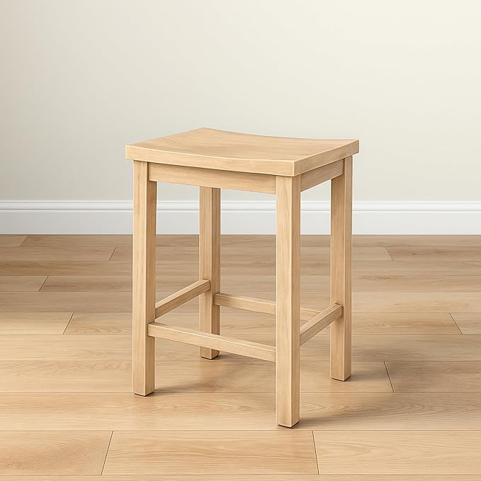Grain & Grove Smith Collection Solid Wood Counter Height Bar Stool, 24-Inch Saddle Seat Backless Stool, Ideal for Kitchen Island, Dining, or Home Bar Seating, Blonde