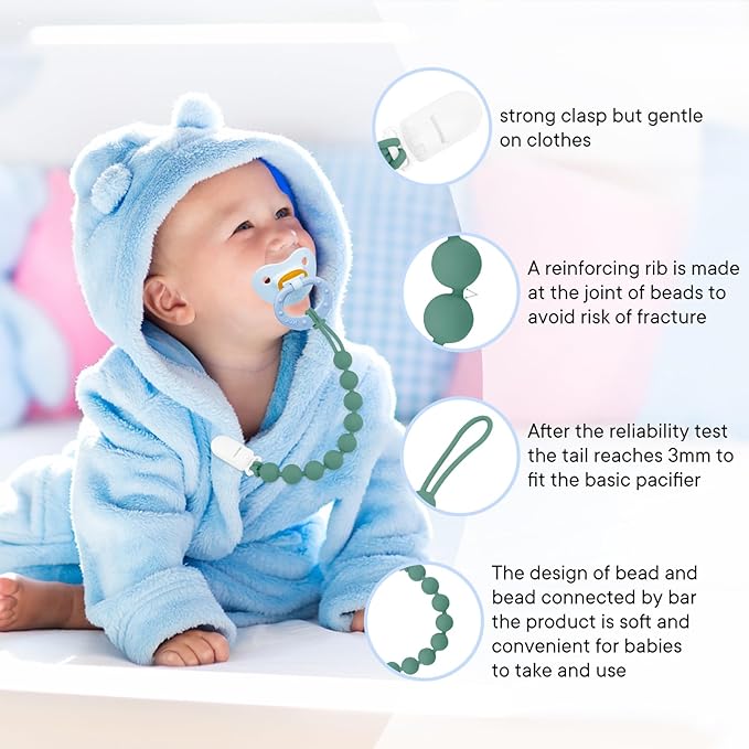 MINMUNJIU Silicone Pacifier Clip Holder, 4 Pack One Piece Soft Flexible Binky Clips Pacifier Holder Clip for Boys