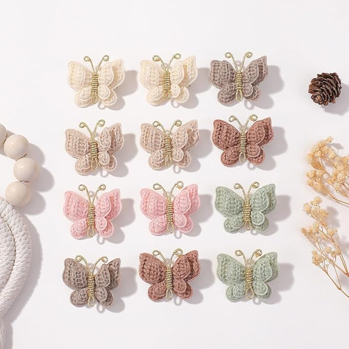 2 Pcs Butterfly Hair Bow Girl, Beige Kid's Cute Hair Clips Barrettes Accessories for Infants Toddlers Baby Kids Fine Hair