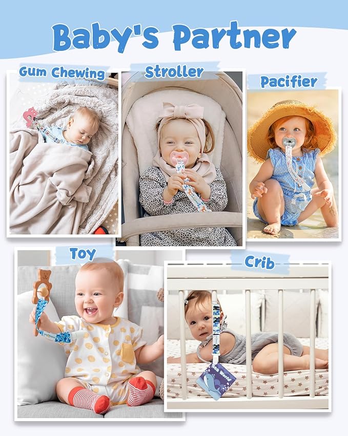 babygoal Aniaml Neutral Pacifier Clips, 8 Pack Binky Paci Holder Clips Fits for Most Baby Pacifiers and Binkies