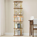 5 Tier Rotating Bookshelf, 360 ° Display Stackable Spinning Bookshelf Tower, Narrow Space Saving Tall Floor Standing Swivel Bookcase Corner Storage Organizer for Bedroom, Living Room, Gold