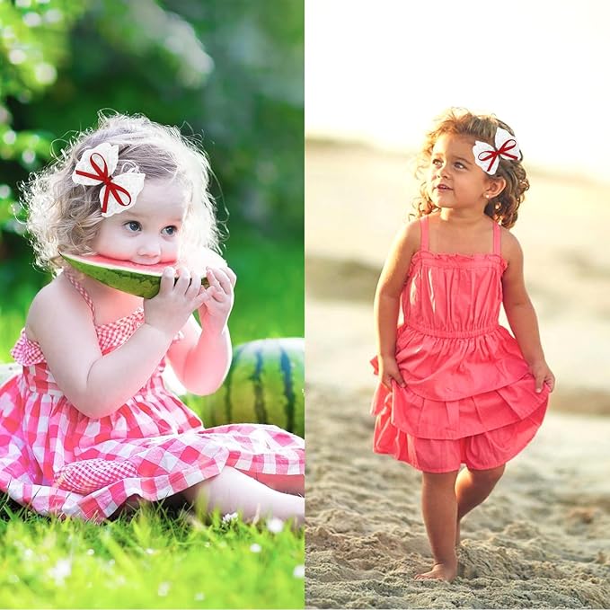 2pcs Lace Hair Bows for Girls, White Lace and Red Hair Ribbons, Alligator Bow Hair Clips, Handmade Hair Accessories for Girls