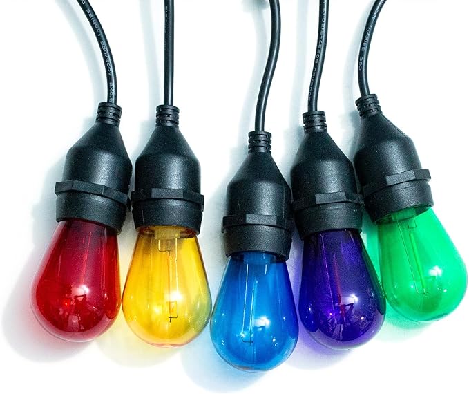 S14 Colored LED String Light Bulbs, 15 Pack 1 Watt Plastic Shatterproof LED Replacement Bulbs for Indoor Outdoor String Light, E26 Medium Base, Multi-Color: Red/Green/Blue/Purple/Orange