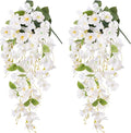 Artificial Hibiscus Fake Hanging Flowers Plants for Outdoor Spring Summer Decoration, 2pcs White Silk Hibiscus Long Trailing Vines UV Resistant Realistic Faux Flower for Outside Front Door Porch Patio