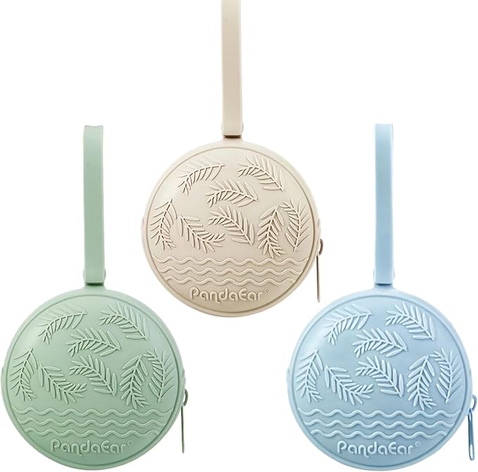 PandaEar 3 Pack Silicone Pacifier Holder Case, Portable Travel Pacifier Pouch for Newborns, BPA-Free Silicone Pacifier Storage Container for Boys & Girls (Green, Blue, Cream)