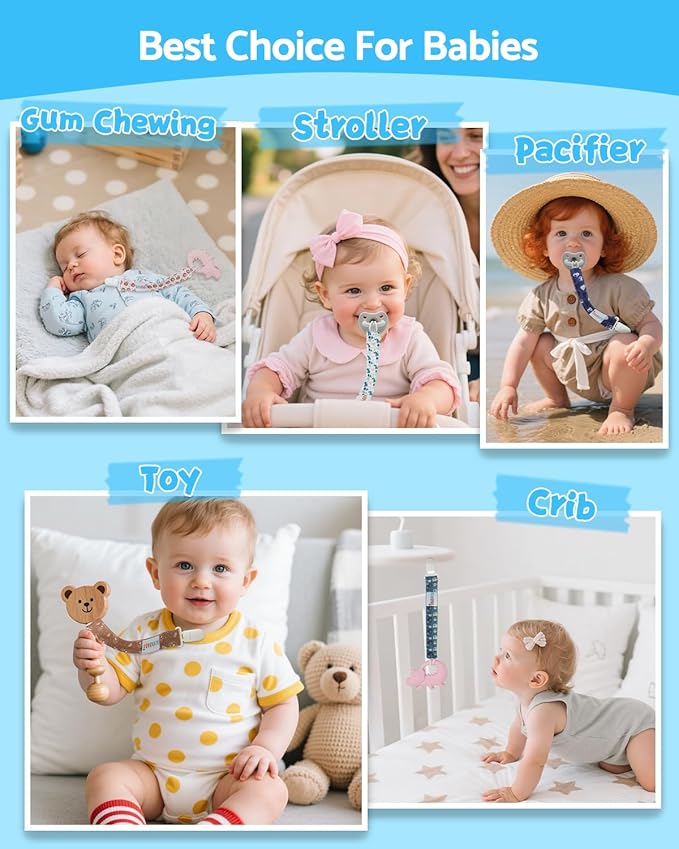ALVABABY Pacifier Clip 6 Pack Paci Clip Holder Leashes Paci Clips Binky 6DP02A