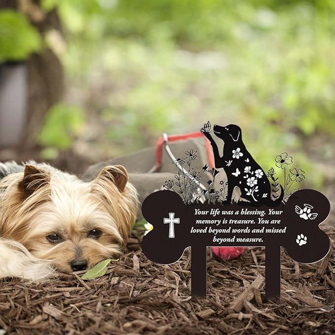 Pet Grave Markers Dog - Metal Memorial Plaques Garden Stakes for Outside Dogs Headstone Decor for Yard