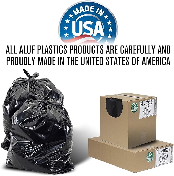 Aluf Plastics 56 Gallon 1.2 MIL Black Heavy Duty Trash Bags