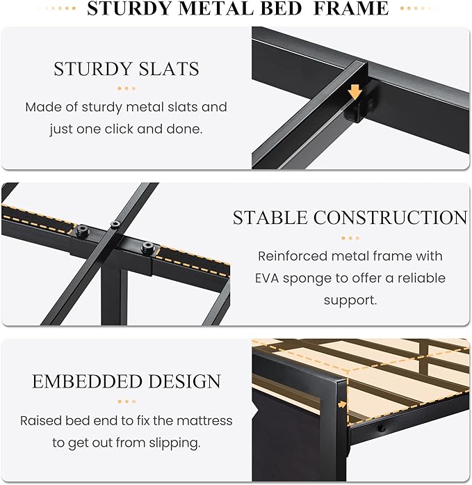SHA CERLIN Full Size Bed Frame with Modern Headboard, Heavy Duty Platform Metal Base with Square Footboard and 13 Strong Slats Support, No Box Spring Needed, Black