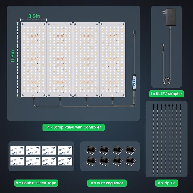 Garpsen Grow Light, 6000K Full Spectrum Plant Lights for Indoor Growing with Auto Timer 6/12/16H, 5 Dimmable Levels & 3 Color Modes, 552 LEDs Grow Lamp Panel for Seed Starting, Veg and Bloom(4Panels)