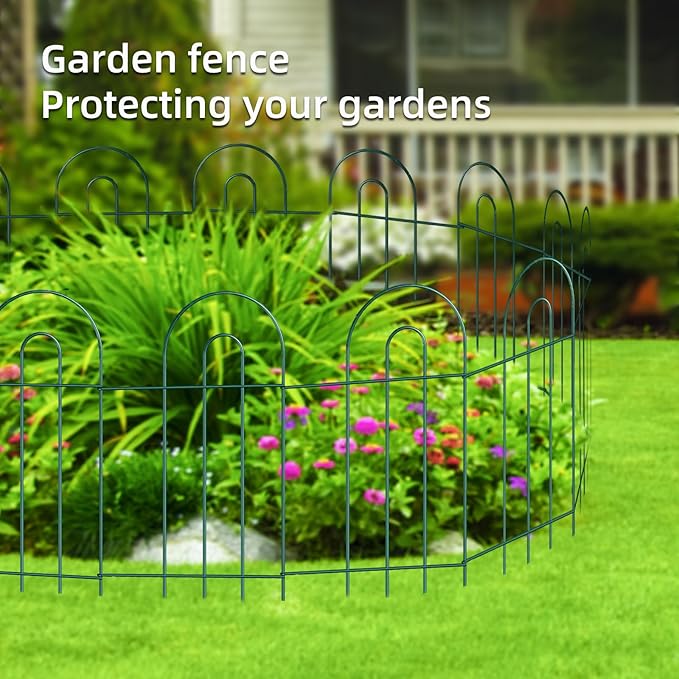 Decorative Garden Fence Border 32inX20ft Outdoor Green No Dig Temporary Iron Wire Edge Flowers Fencing Panels Rustproof Metal Folding Garden Fencing for Yard