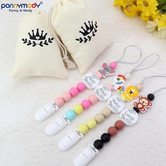 Custom Baby Pacifier Holder Clip with Name, Personalized Name Pacifier Clip for Boys and Girls Fits for Most Pacifiers (Lion)