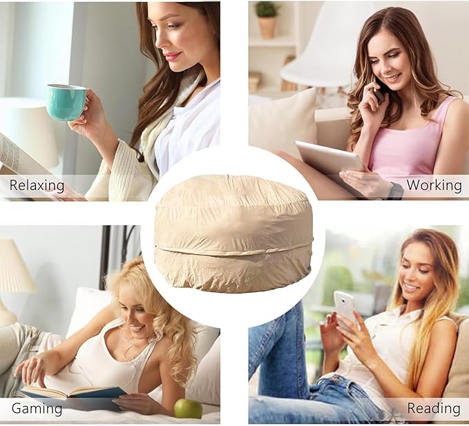 BCU Big Bean Bag Cover Inner Lining for Filler Beanbag Beans Storage Reusable Washable, 6FT