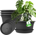 Large Flower Pots Set of 4 Pack 13 inch, Plant Pots Outdoor Planters with Drainage Hole & Tray Saucer, Decoration Plastic Pots for Plants for Indoor Outdoor Garden Home Plants Planter (Dark Gray)