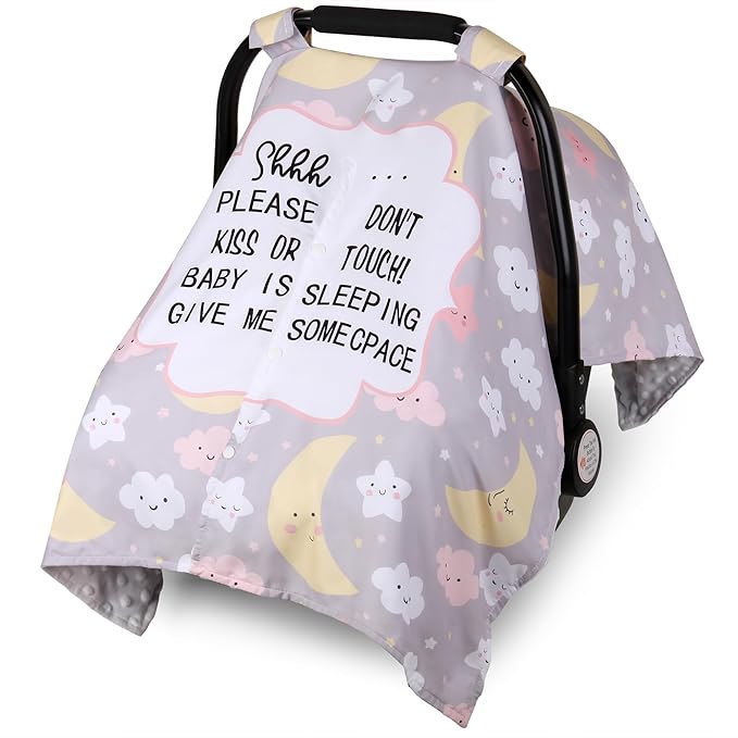 Metplus 2 in 1 Writing Style Baby Car Seat Cover, Car Seat Canopy for Babies, Mom Multiuse Nursing Cover, Minky Baby Carrier Covers, Newborn Boy Girl, Peekaboo Opening