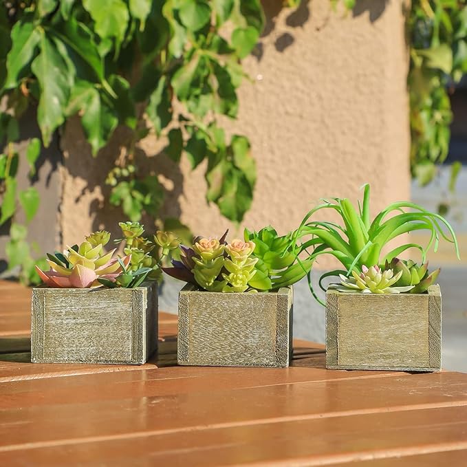 Mingfuxin Artificial Succulents in Pots, Artificial Plants for Home Decor Indoor, Faux Fake Succulents Desk Plants for Office Bathroom Room Decor, Set of 3