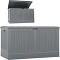 Suncast 200-gal. All-Weather Patio Deck Box, Made in the USA, with Pad-Lockable Lid, Extra-Large Outdoor Storage Unit for Patio Furniture and Grill Tools, Dove Gray Color
