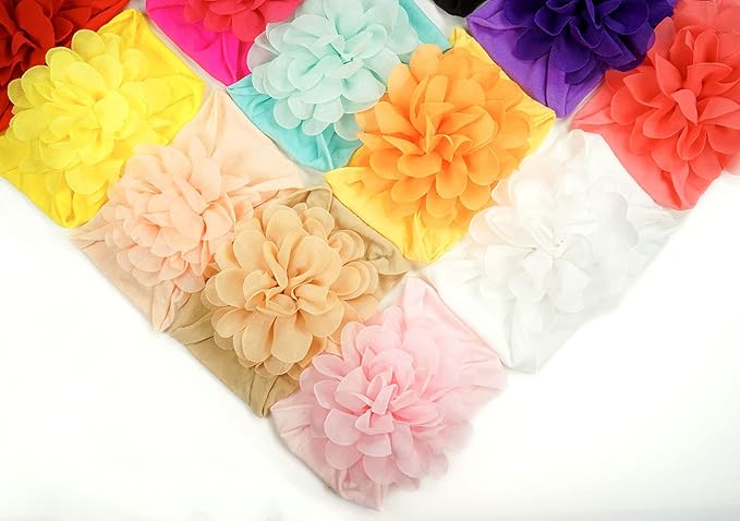 CÉLLOT 15 Pieces Baby Girls Headbands Tulle Hair Bows Head Wraps Chiffon Flowers Bows Soft Stretchy Turban Headbands for Newborn Infant Girls and Toddlers