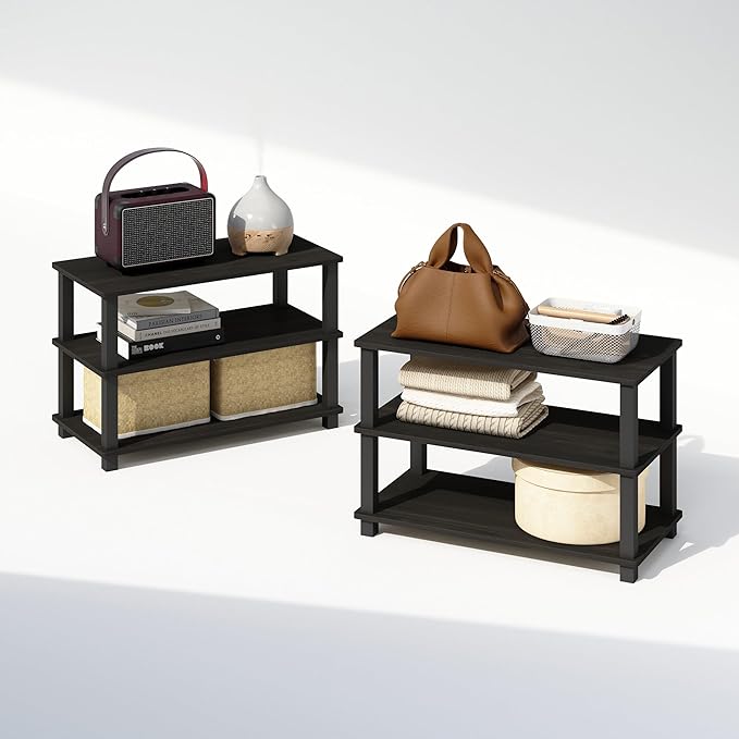 Furinno Turn-S-Tube 3-Tier Multipurpose Stackable Standing Shelves, Espresso/Black, Set of 2