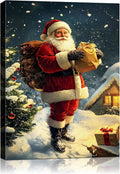 Vintage Santa Claus Christmas Canvas Wall Art - Festive Holiday Painting for Living Room,Bedroom & Bathroom, Cozy Winter Decor Framed Print, Perfect Christmas Gifts & Home Decoration