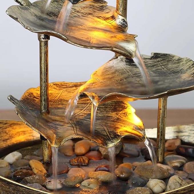 Meditation Decor, Desktop Lotus Leaf Yuanbao Flowing Water Fountain Decoration Living Room Screen Porch Home Decoration, LED Atmosphere Night Light,Office Home Decoralth (D)
